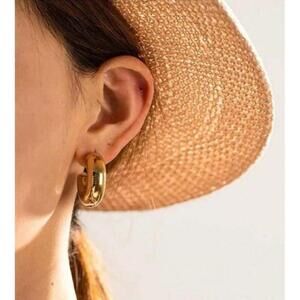 Gold Plated Lightweight Earrings Chunky Hoop Stainless Steel Womens Jewelry